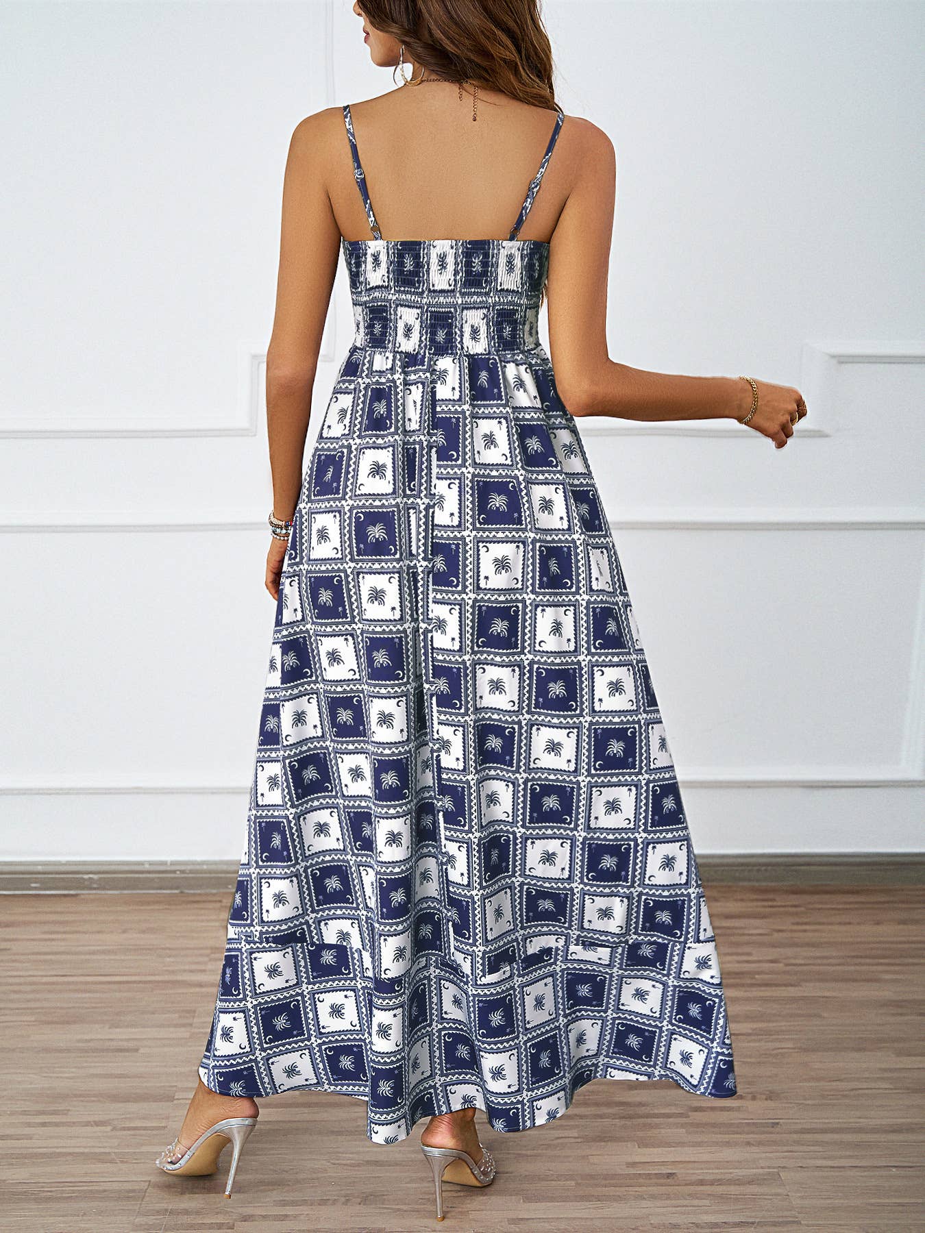 PRINTED HALTER HALTER HIGH-WAISTED A-LINE DRESS