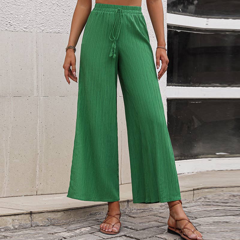 SIDE SLIT HIGH-WAISTED CASUAL WIDE-LEG PANTS