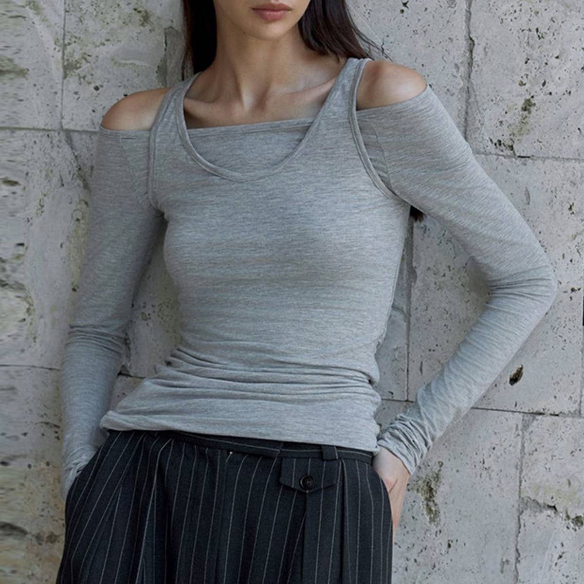 SOLID COLOR OFF-THE-SHOULDER TWO-PIECE SEXY TOP