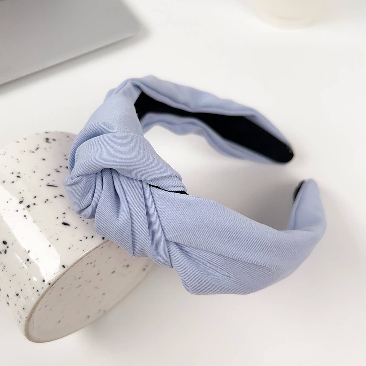 Wide-edge solid-color fabric cross knot headband