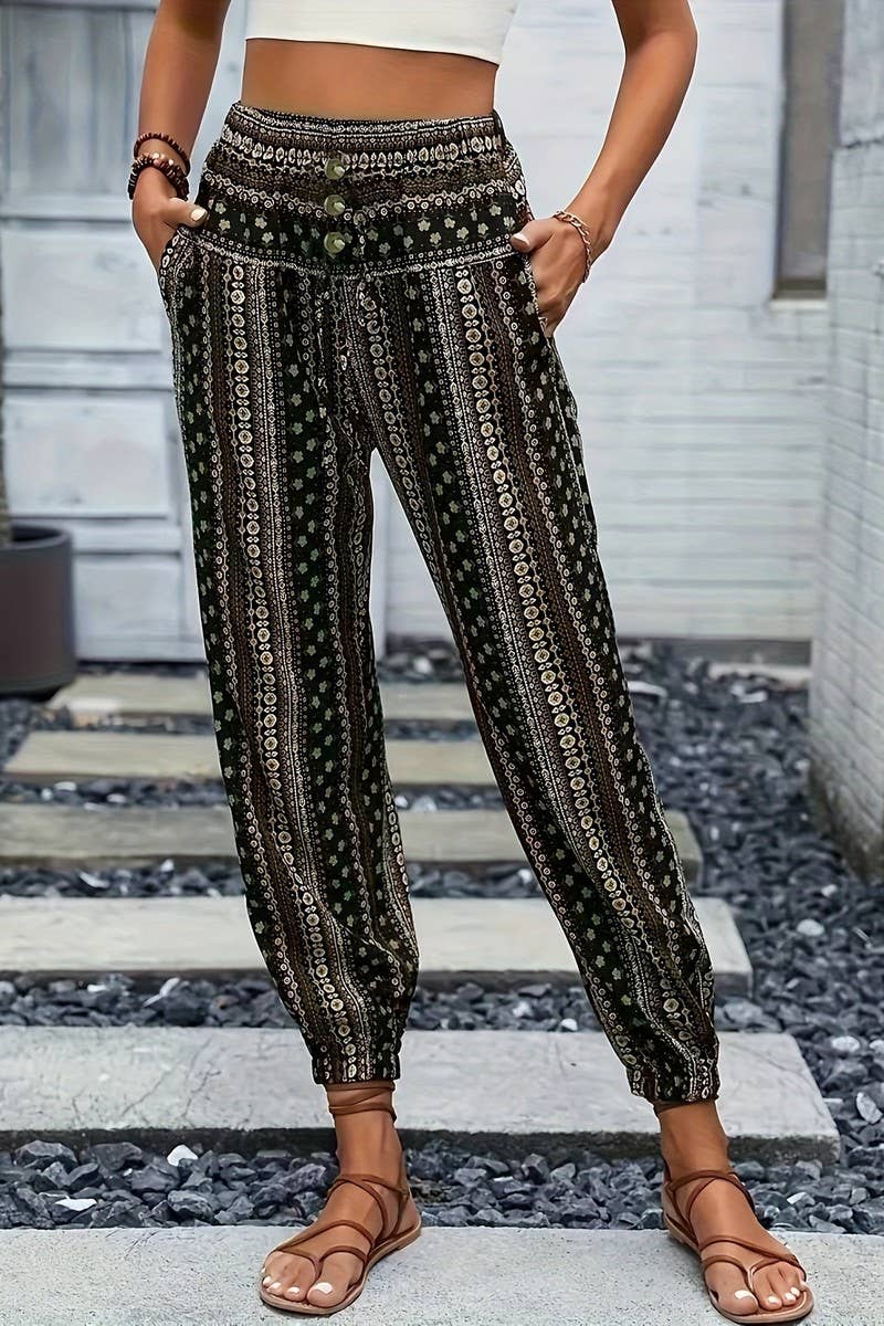 CWBLP2069_BOHO PRINT ELASTIC WAIST DRAPED JOGGER PANTS