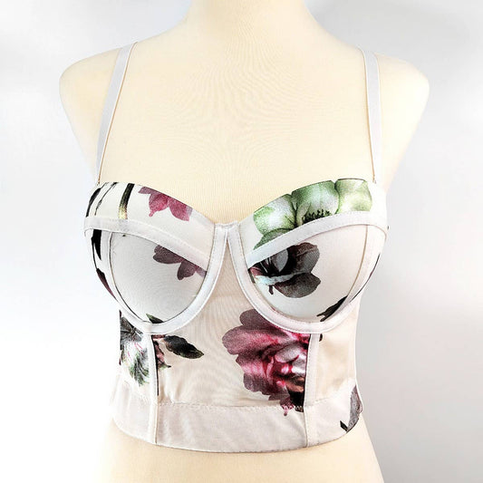 MESH FLOWER HERRINGBONE BRA WITH CHEST PADS