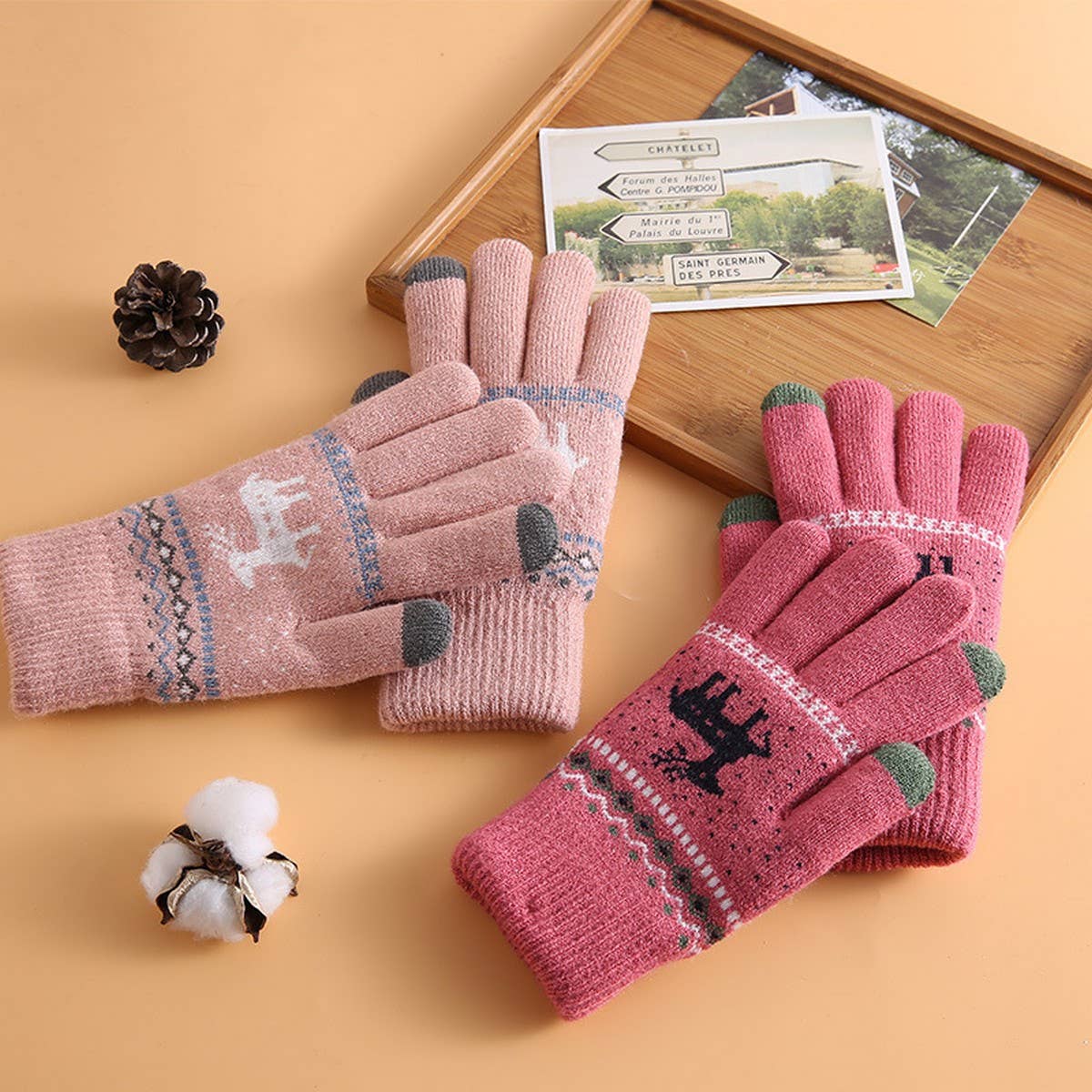 CUTE DEER PLUSH THICK TOUCH SCREEN GLOVES_CWAG0151