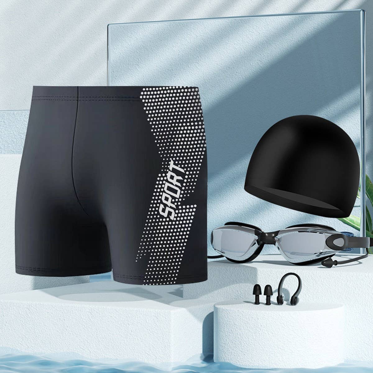 Men's Plus Size High Waist Swim Trunks