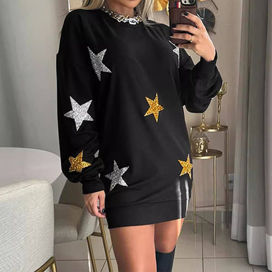 METAL FIVE-POINT HOT PLATED CLOTH CASUAL DRESS