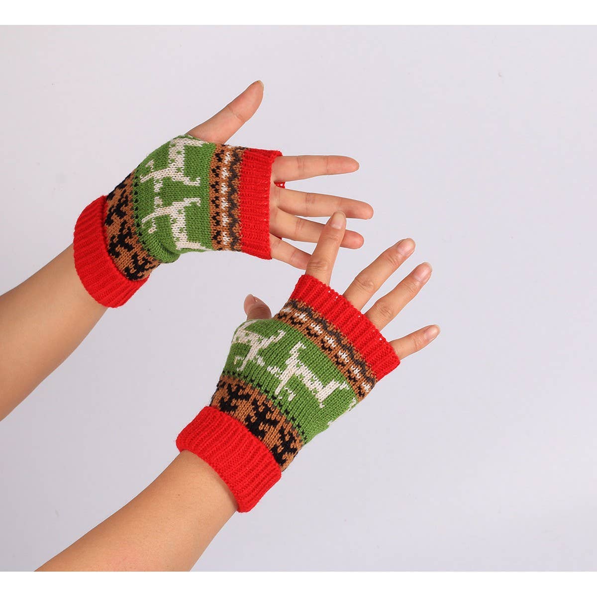 CWAG0083_Christmas Fawn Knitted Half Finger Gloves