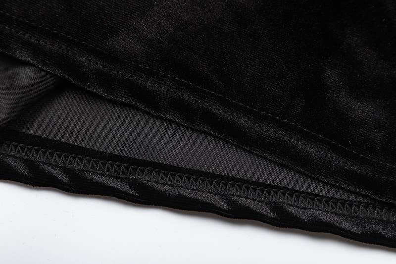 V-NECK FANNY PACK HIP LONG SLEEVE VELVET DRESS