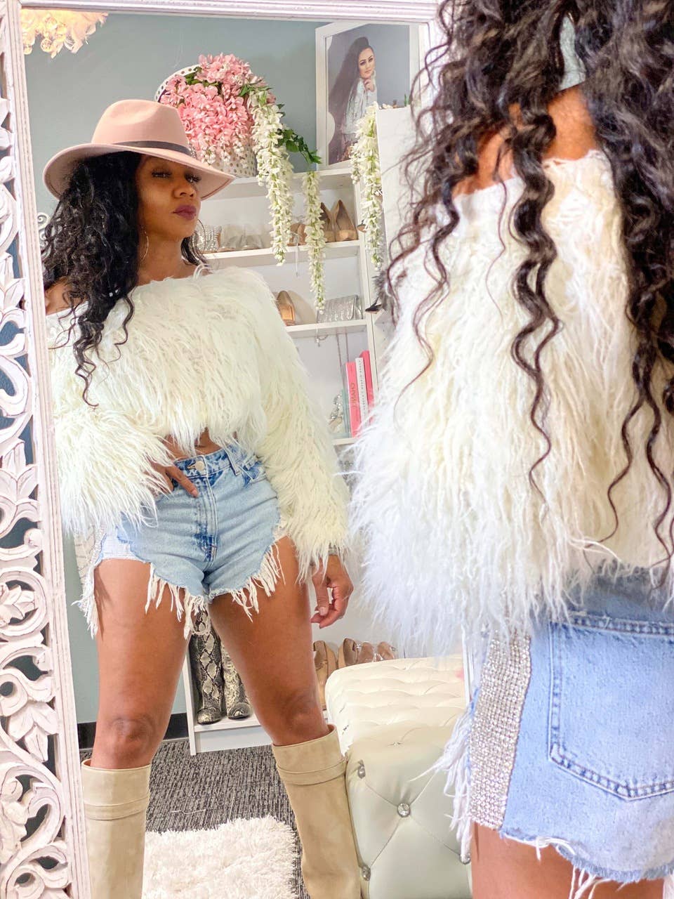 LINE SHOULDER GRADIENT ANTI-LONG HAIR SHORT FUR