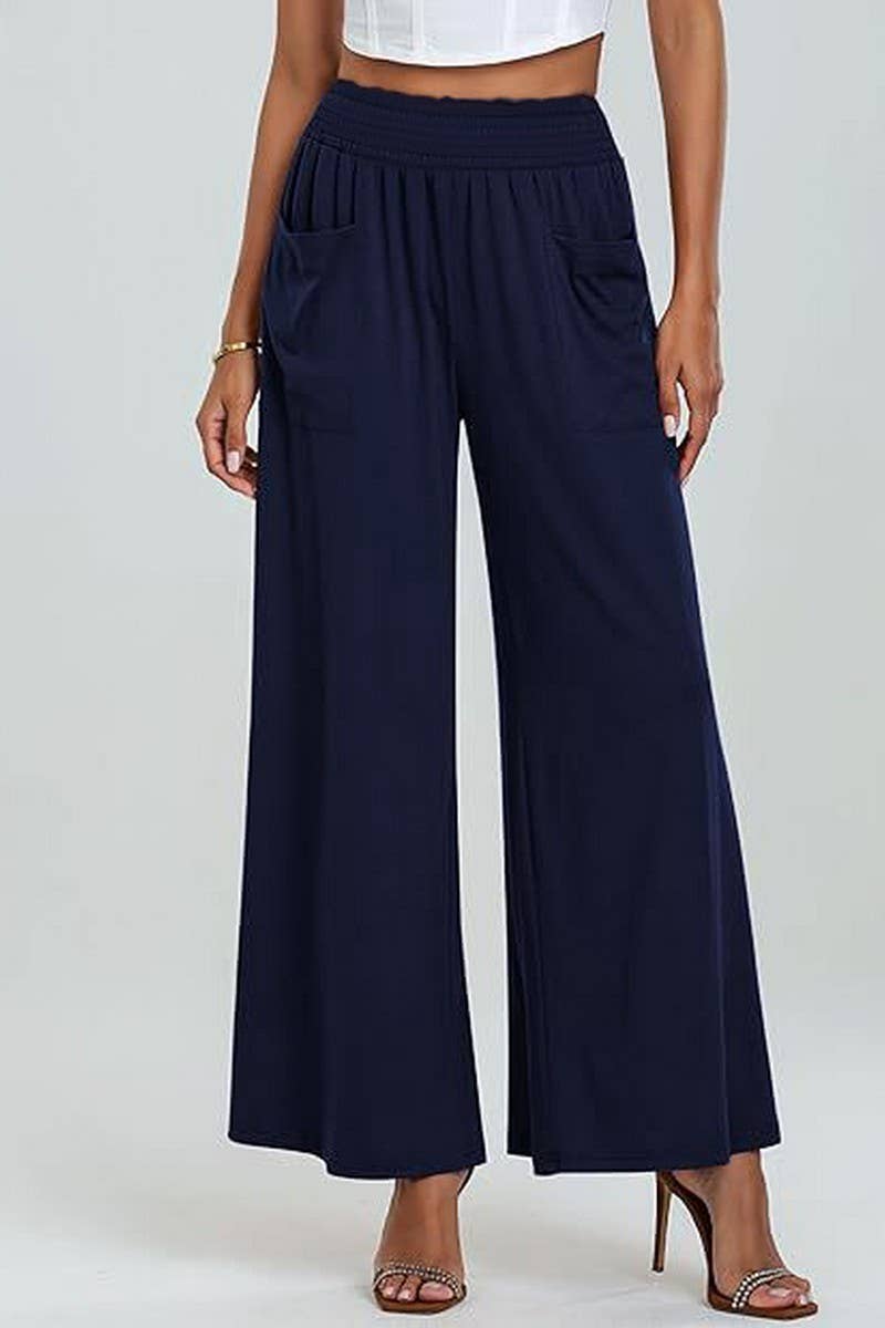 CWBLP1862_SOLID COLOR ELASTIC WAIST LOOSE CASUAL TROUSERS