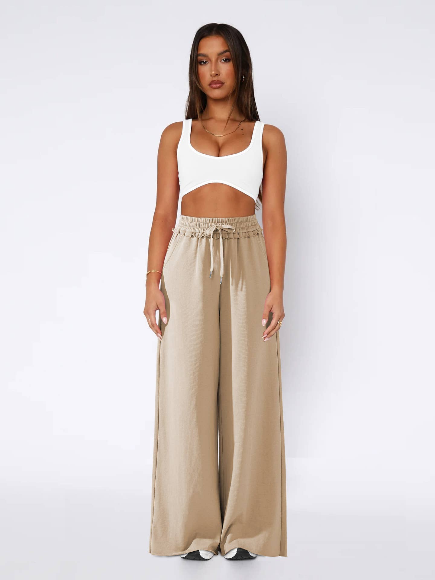 Loose casual lace-up straight-leg casual pants