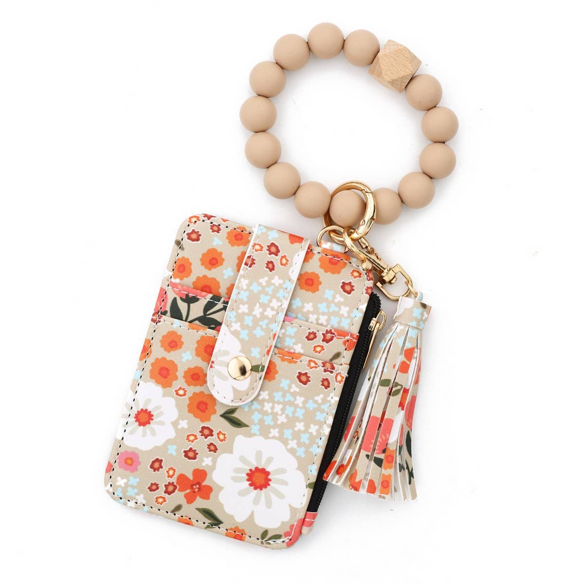 Printed Leather Card Holder with Beaded Bracelet_CWAB4932