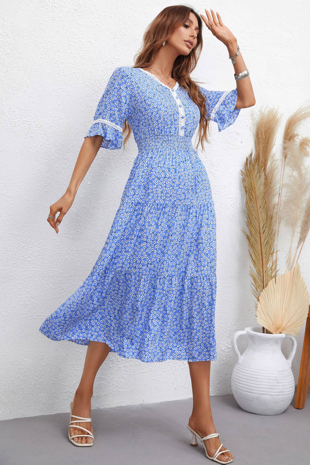 FASHION FLORAL SLIM-FIT WAIST LONG DRESS