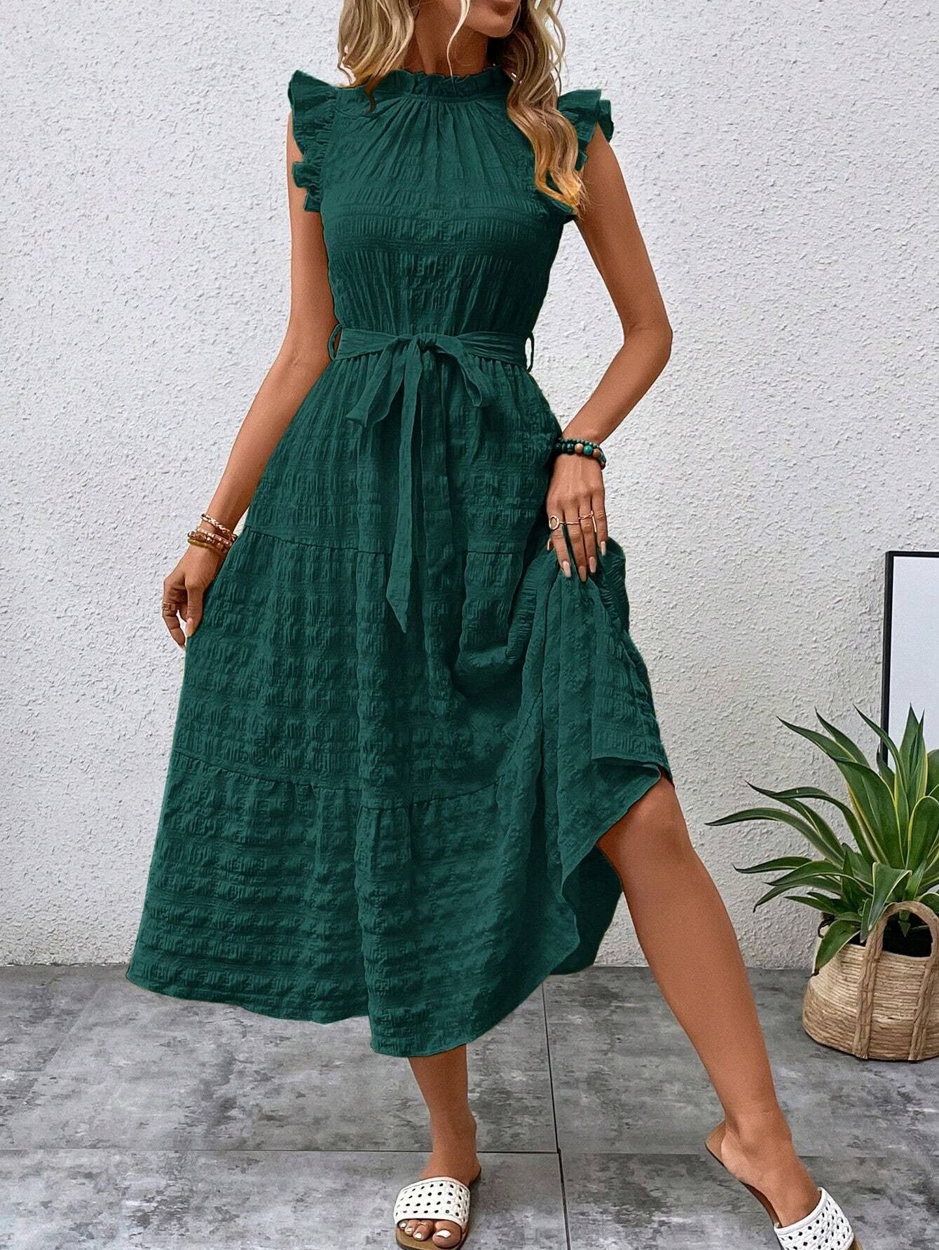Wooden ear edge texture dress
