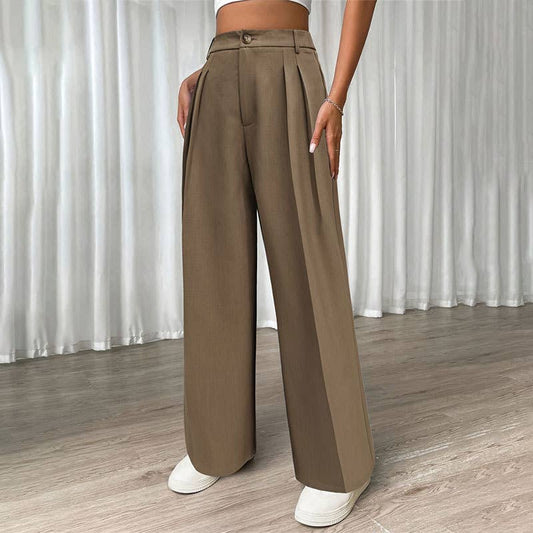 PLEATED BAGGY HIGH-WAISTED STRAIGHT PANTS