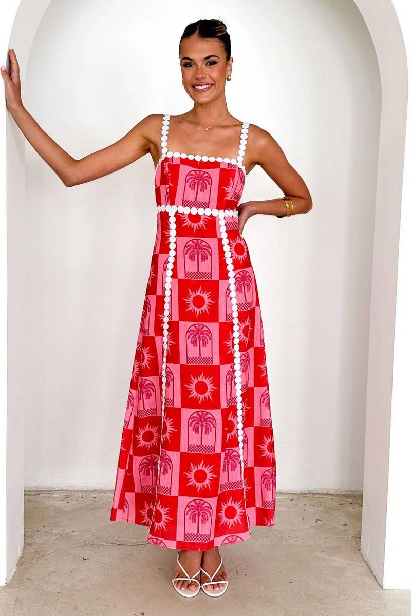 CWDMD5175_OFF SHOULDER RUFFLE TRIM FLORAL CAMI DRESS