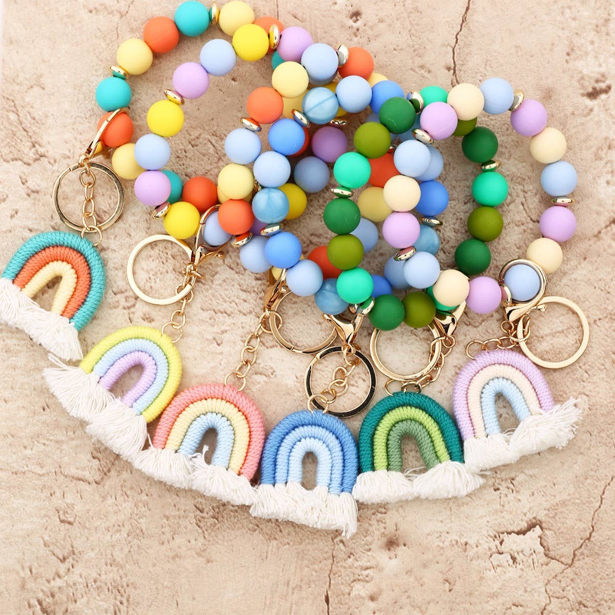Rainbow Tassel Keychain with Colorful Bead Bracelet_CWAB5071