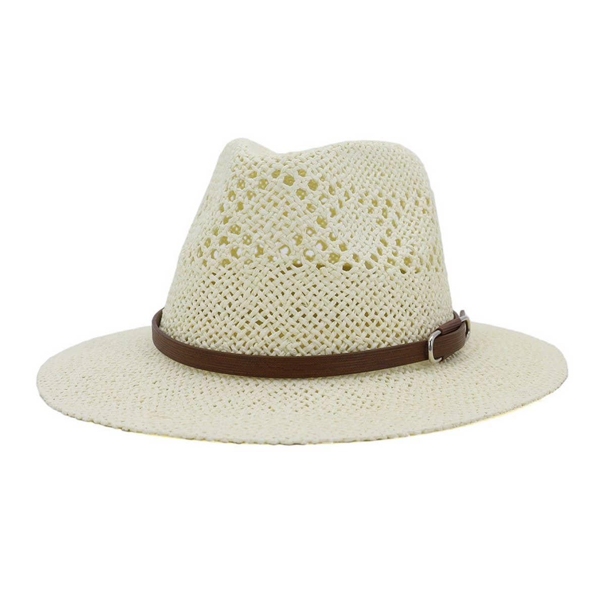 BROWN BELT VENTED SUMMER STRAW SUN HAT_CWAH062-B20315