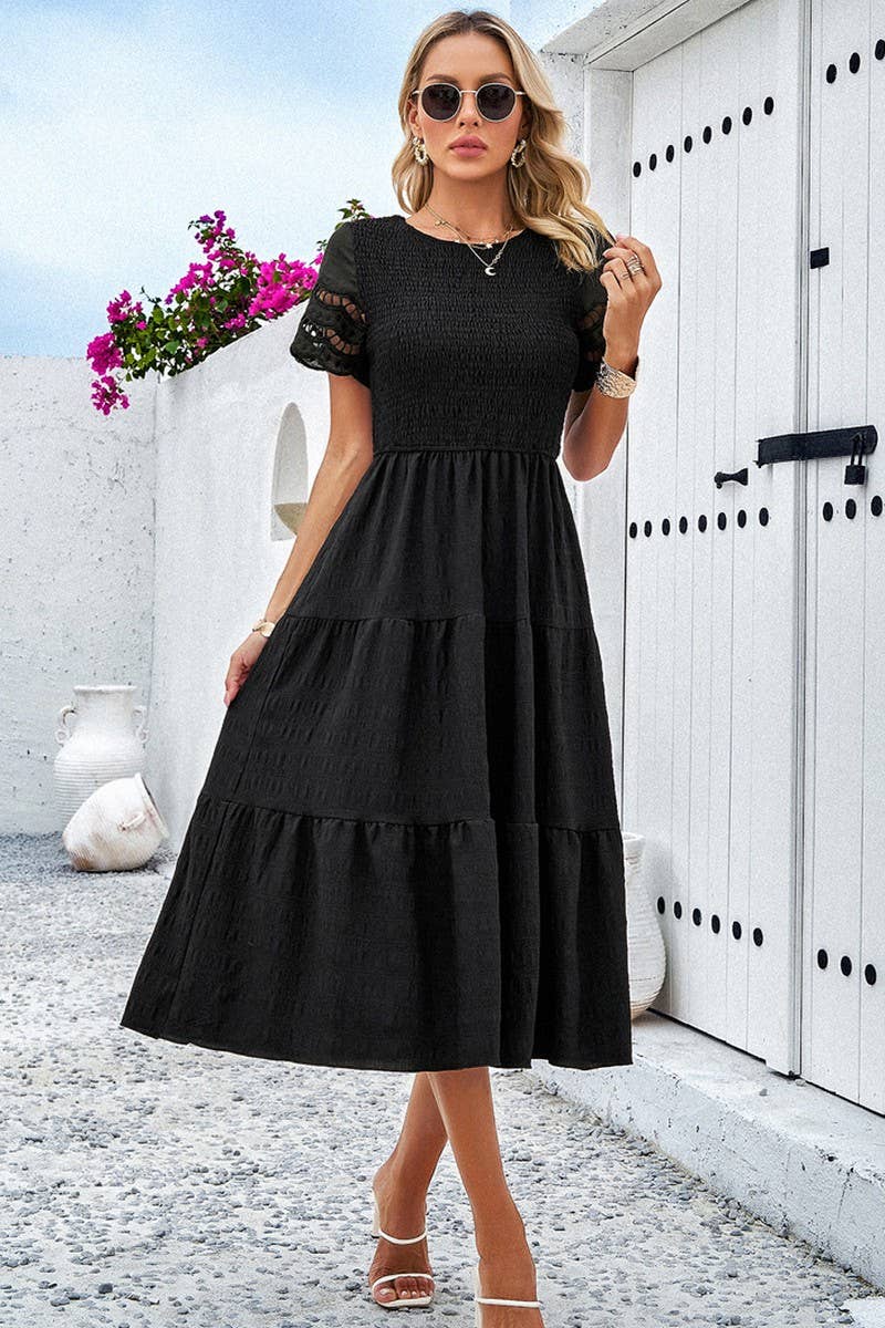 CWDSD2795_Smocking Detailed Short Sleeve Dress