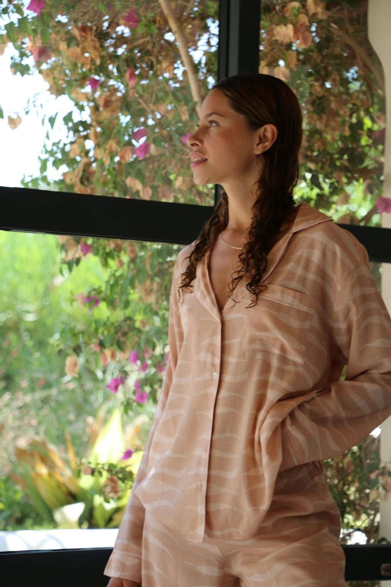 Lapel single-breasted tropical print home set