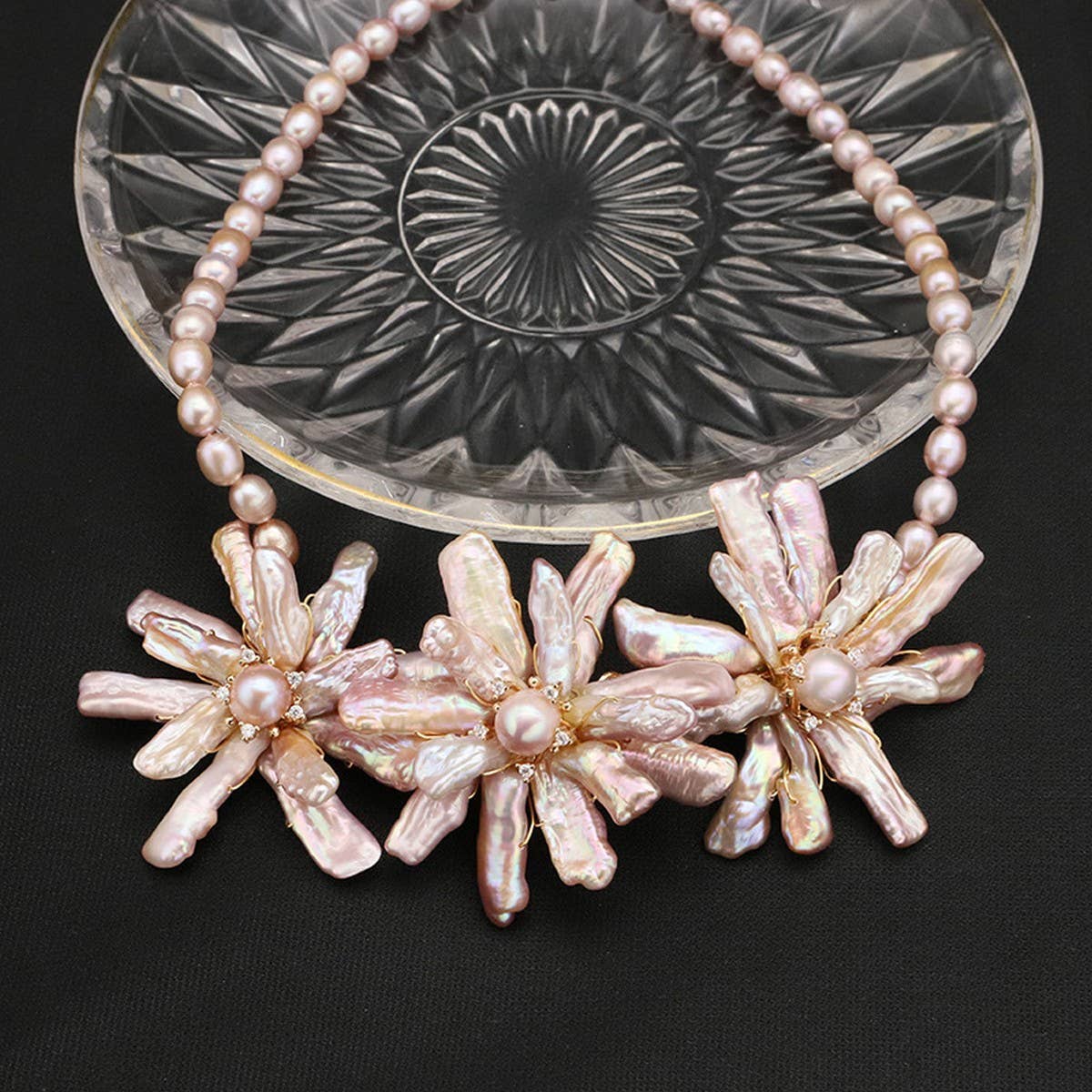 NATURAL PEARL PINK PURPLE FLOWER NECKLACE