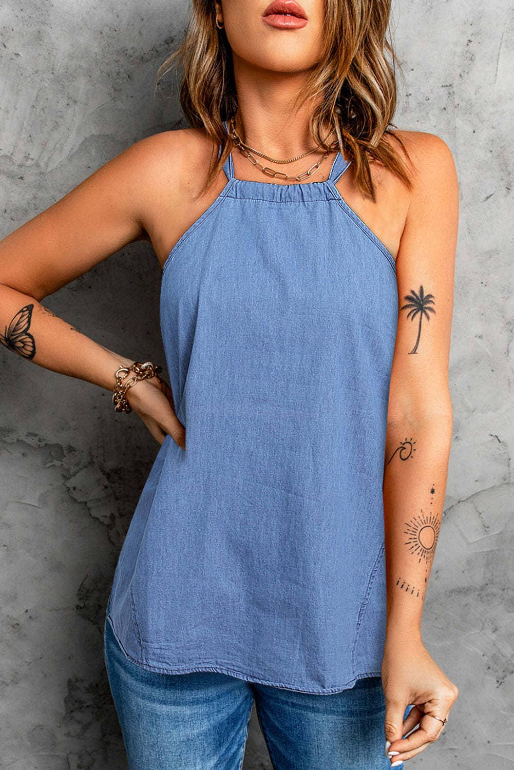 Solid-color fitting off-the-neck casual vest