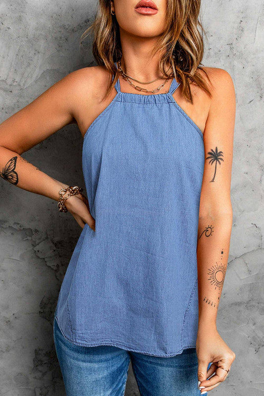 Solid-color fitting off-the-neck casual vest