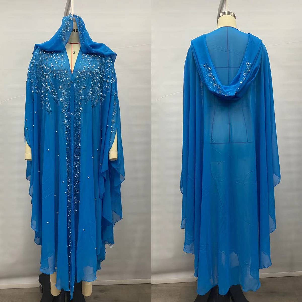 African Beaded Long Robe Muslim Cape Hooded Dress_CWMM6138