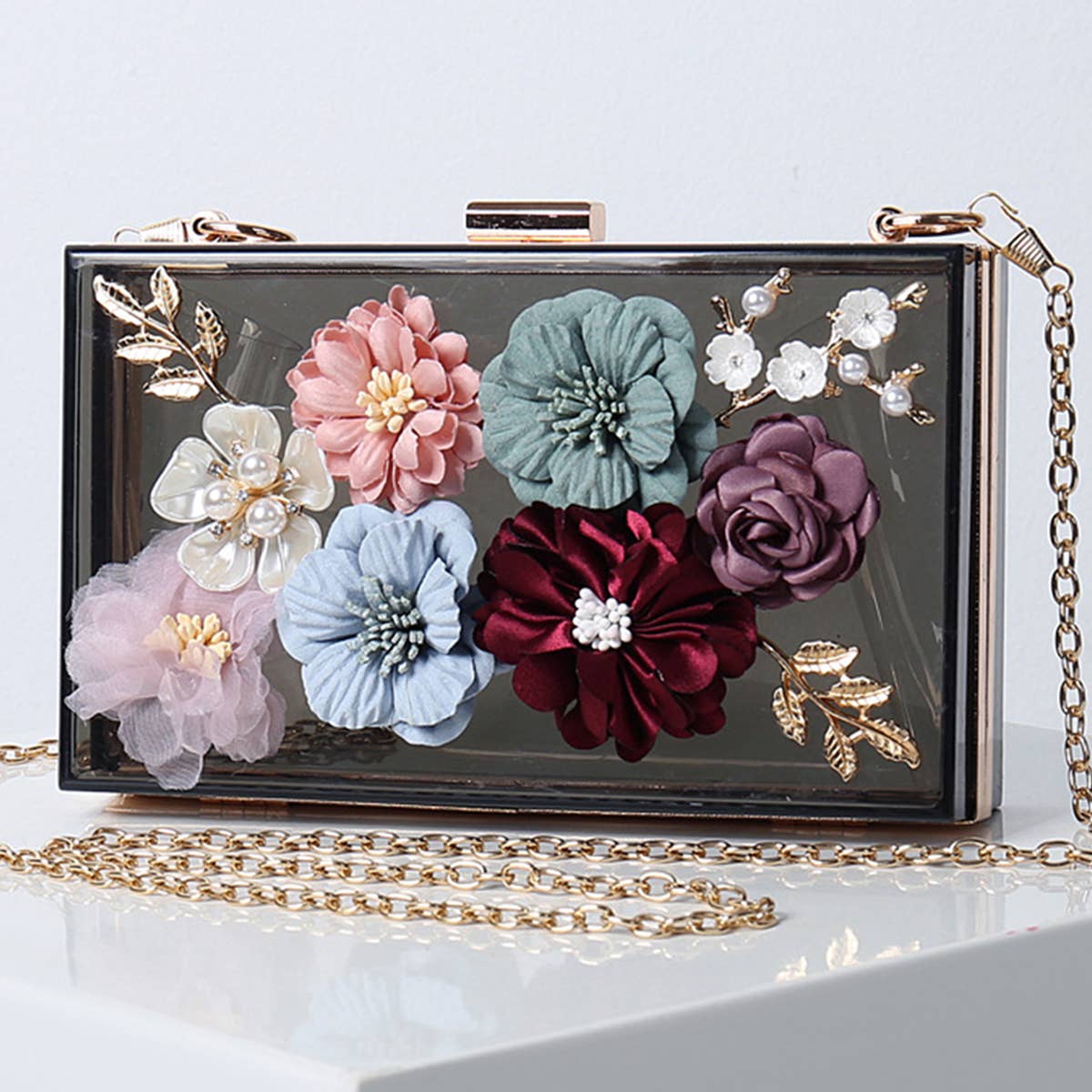 WOMEN FLOWERS DECORATE CHAIN STRAP EVENING BAG_CWAB0658