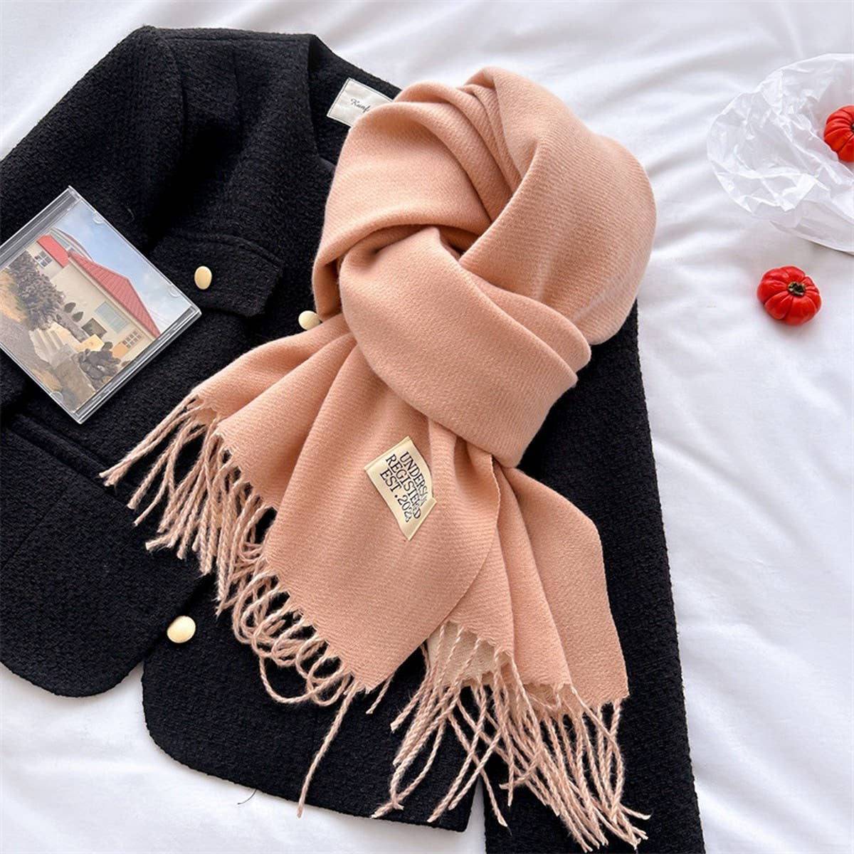 Double Sided Faux Cashmere Scarf-Solid Color Shawl