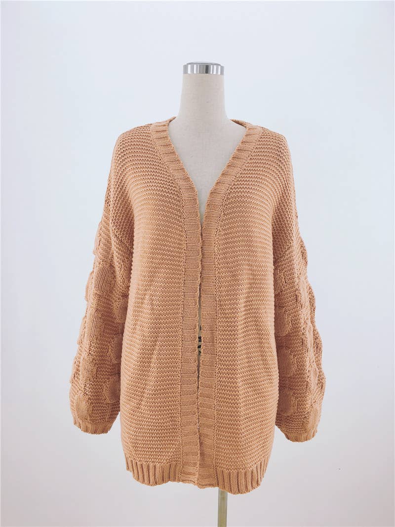 KNIT CARDIGAN PUFFY SLEEVE COAT SWEATER