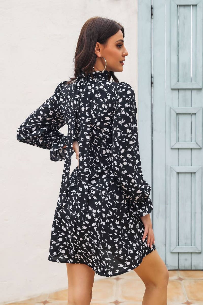 CWDSD6434_DRAWSTRING V-NECK DRESS WITH FLARED SLEEVES SHORT