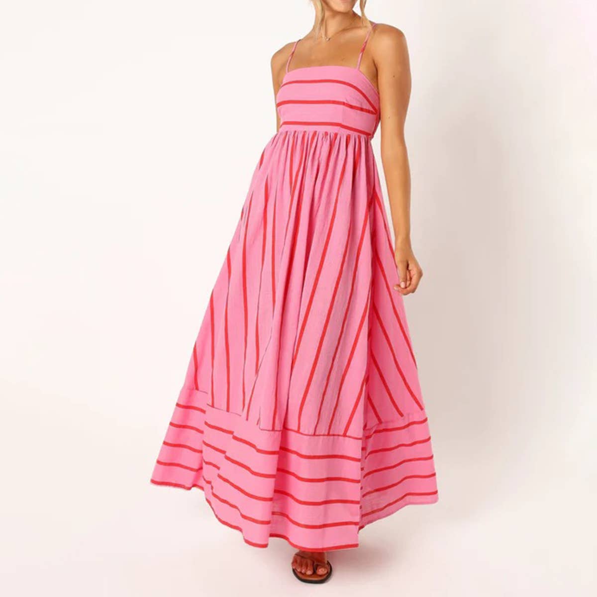 Backless swing Striped sleeveless halter dress