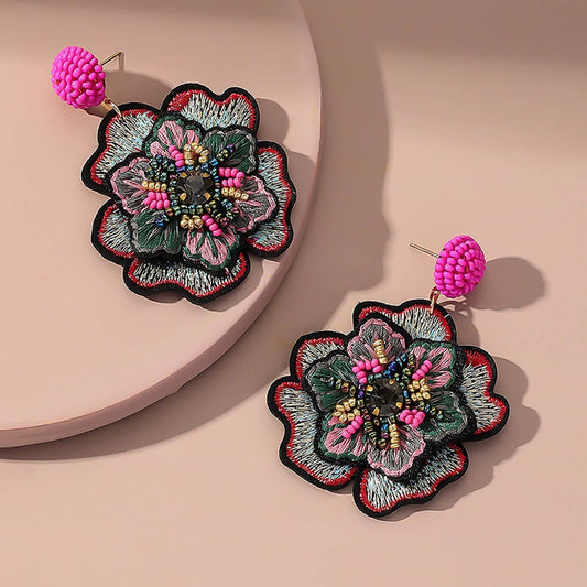 Embroidered Crystal Flower Earrings