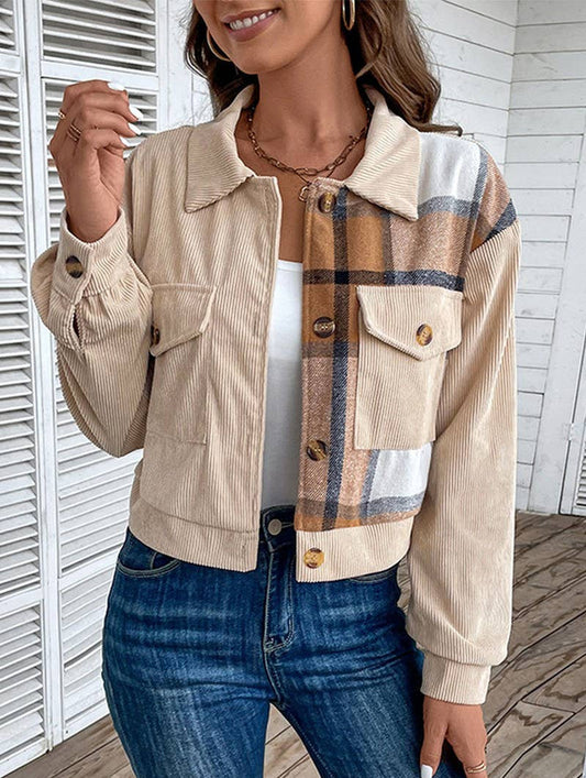 COLOR BLOCKING LONG SLEEVED LAPEL JACKET_CWOJA0767