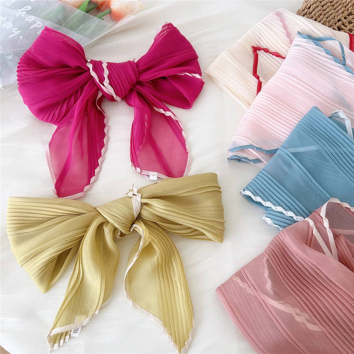 60cm Pleated Sheer Square Scarf for Women_CWASC0849