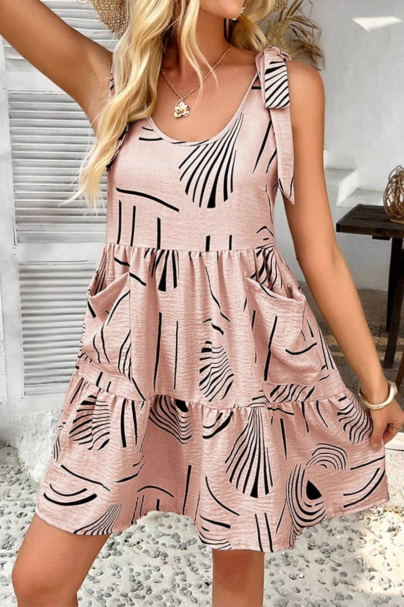 CWDSD7853_CASUAL STYLE TIE-STRAP PRINT SUSPENDER DRESS