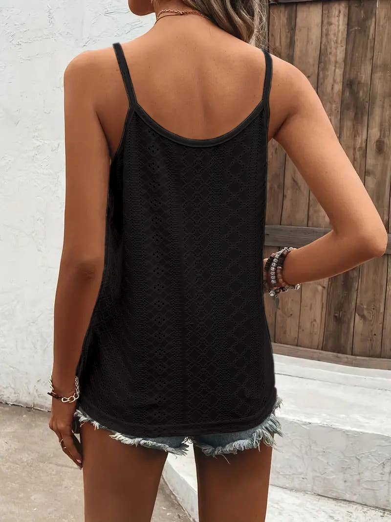 Solid color hollowed lace halter T-shirt vest