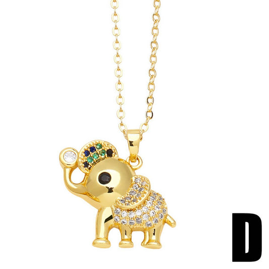 ELEPHANT GOLD PLATEDPENDANT NECKLACE INLAID ZIRCON