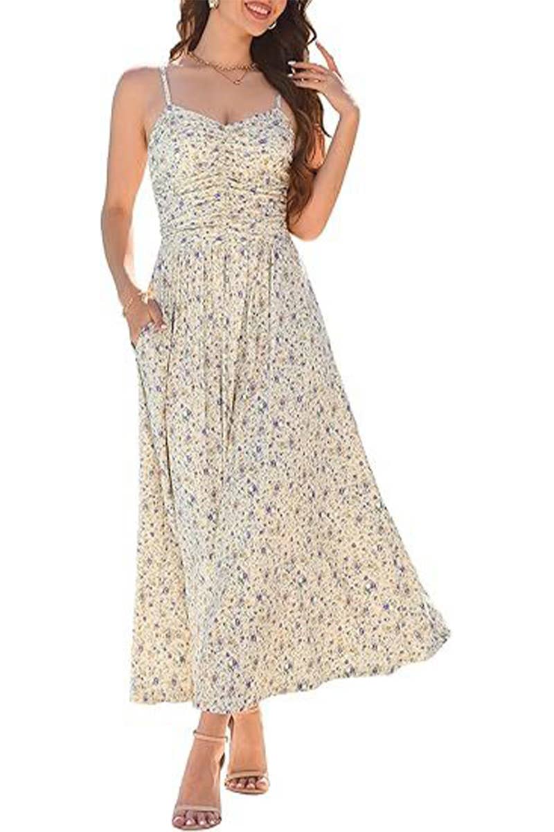 CWDHL1087_SPAGHETTI STRAP FLORAL PRINT TANK DRESS