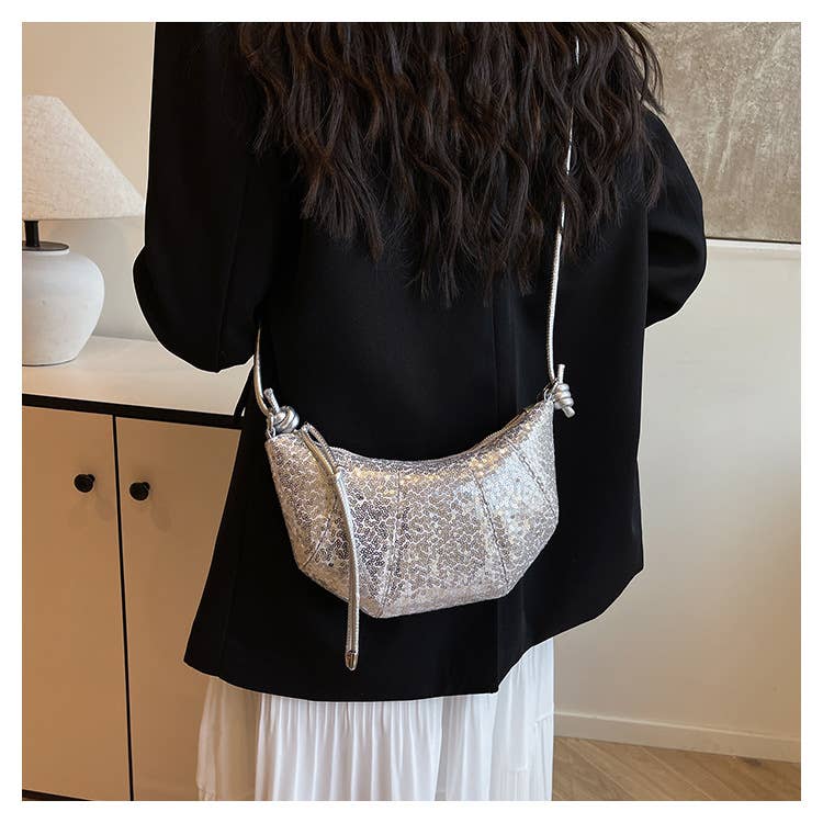 Sequined solid color personalized crossbody bag