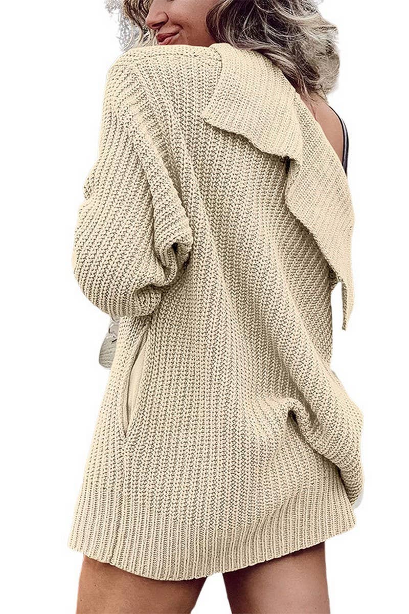 Long knit cardigan with solid lapel pocket