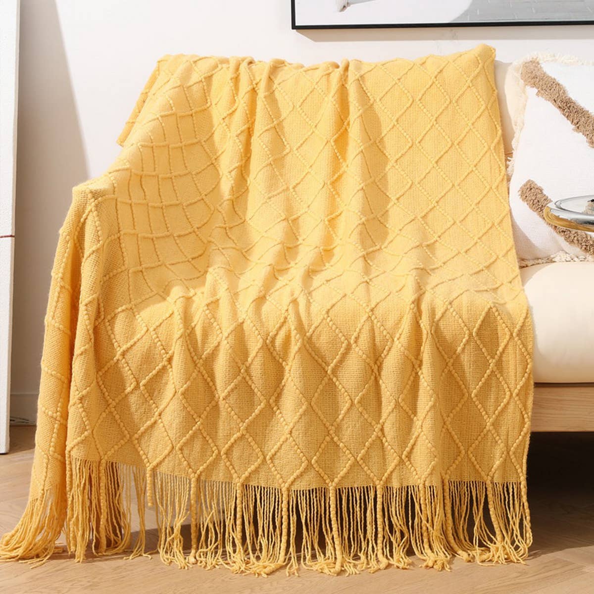 KNITTED TASSEL THIN BLANKET SOFA BLANKET