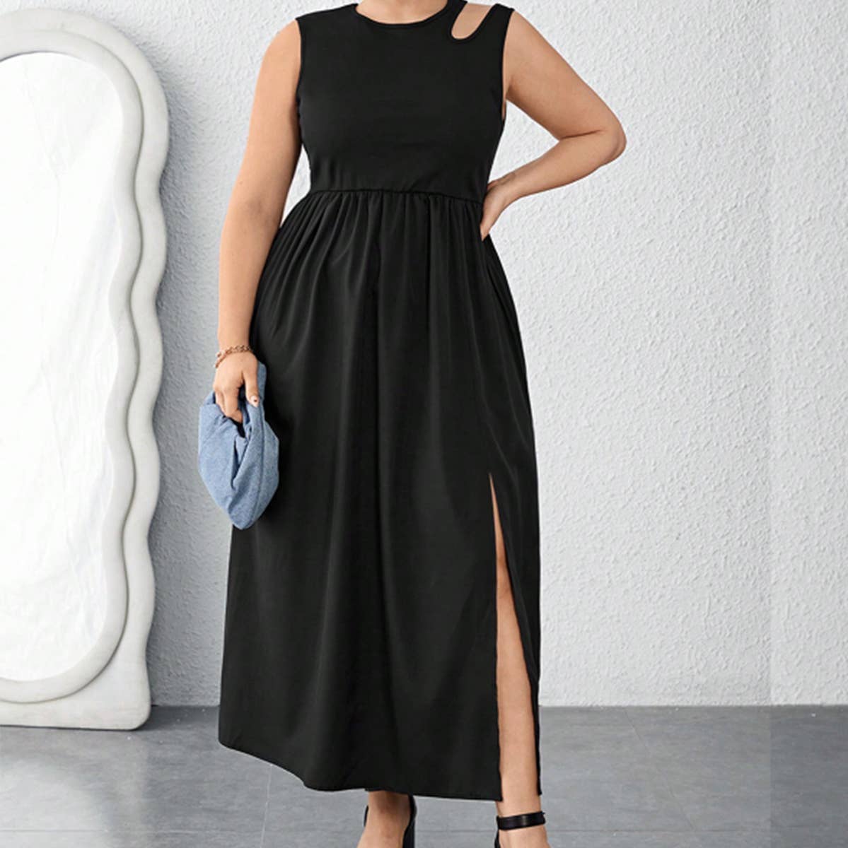 Sleeveless Color-Block Cutout Waist Dress_CWDMD6047