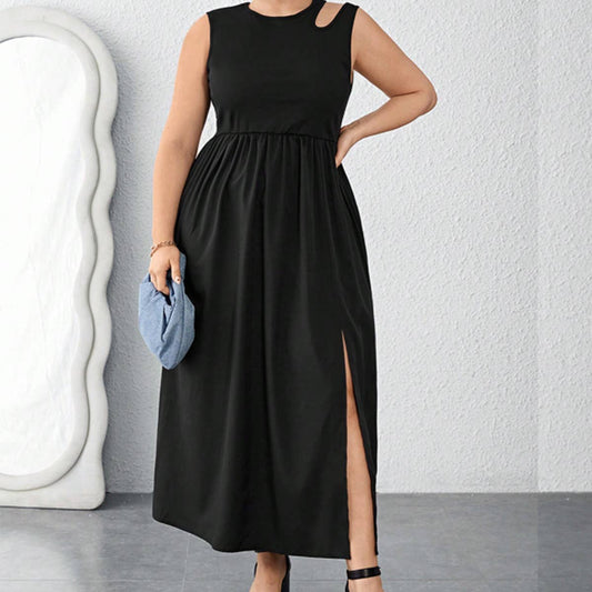 Sleeveless Color-Block Cutout Waist Dress_CWDMD6047
