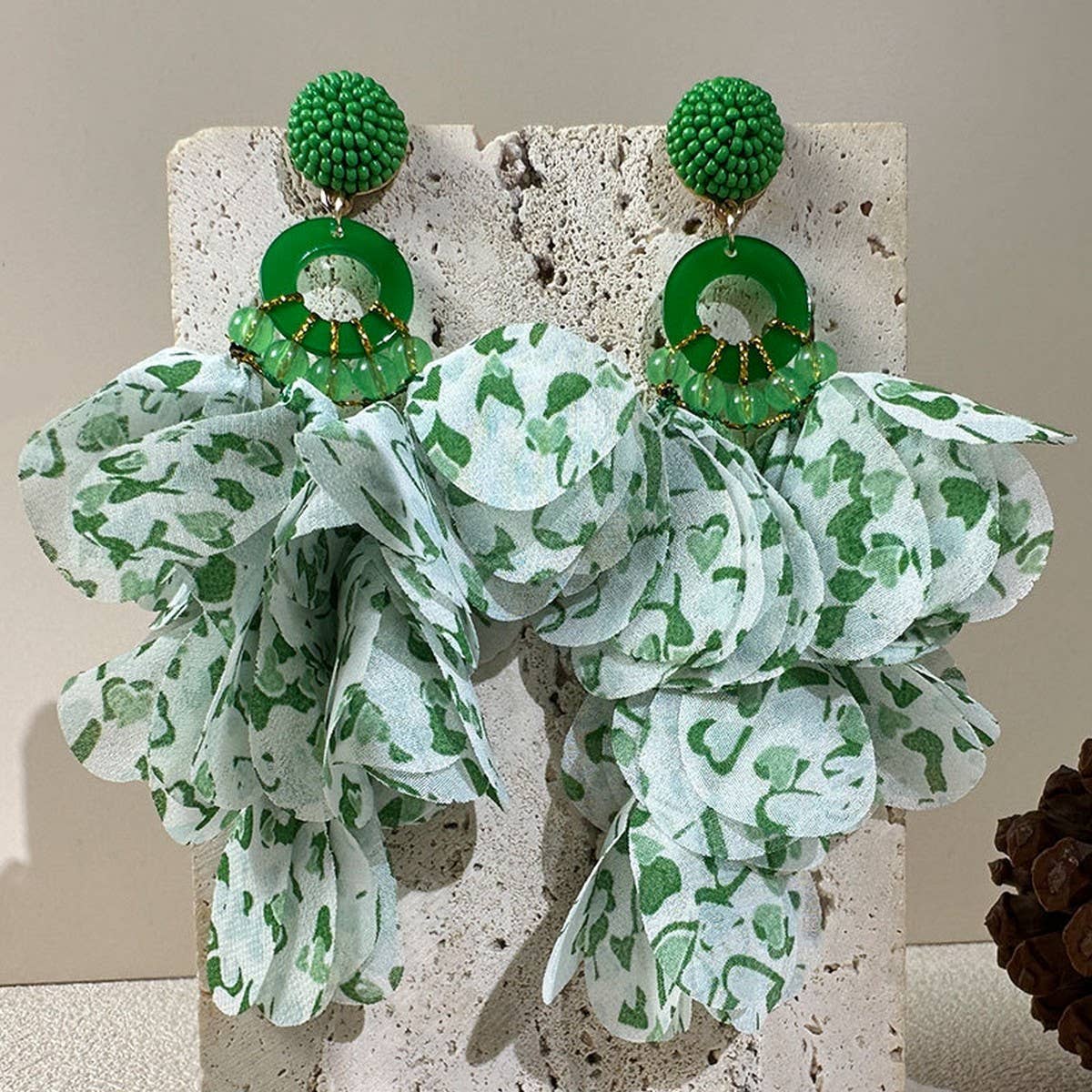 Handmade Floral Tassel Earrings Long Bold Design