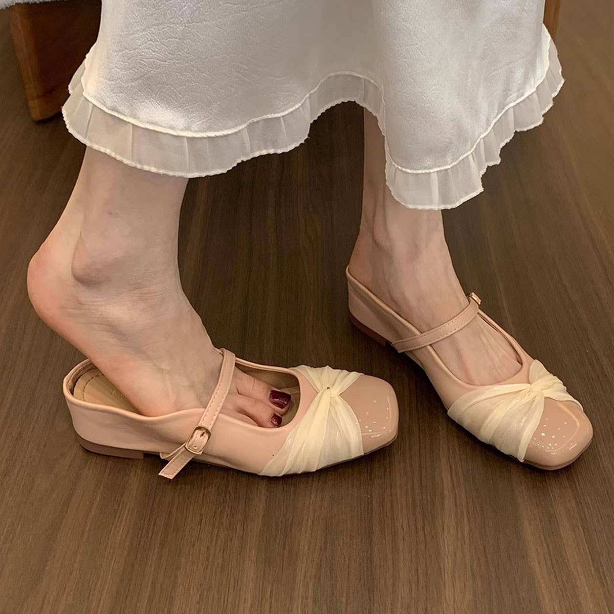 Pink Wedge Mary Jane Mules for Women_CWSHF0081