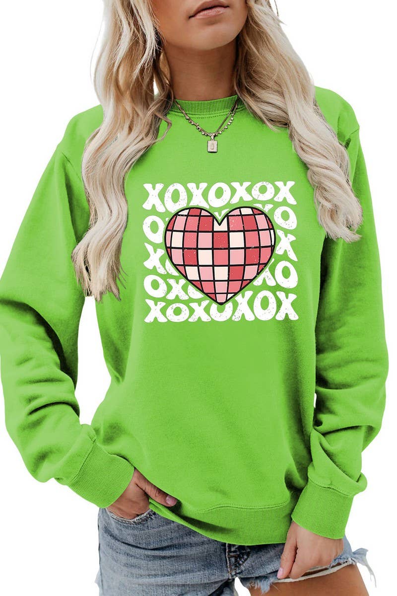 VALENTINE DAY XO PLAID HEART PRINT SWEATSHIRT_CWTSTL0981