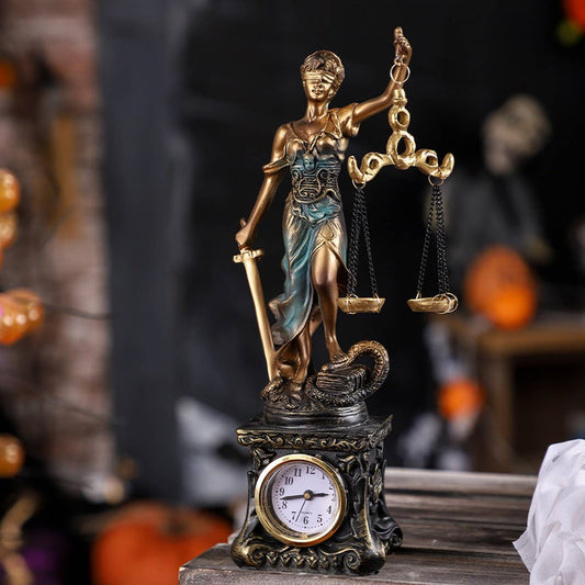 Vintage Lady Justice Resin Clock Sculpture_CWAJE5285