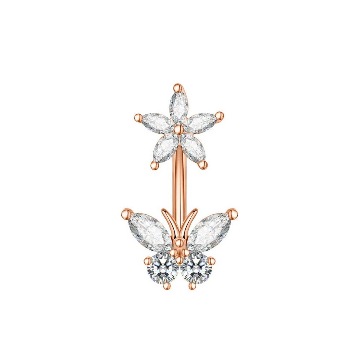 Flower Butterfly Zircon Stainless Steel Belly Ring