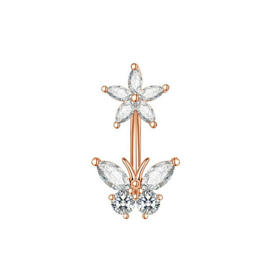 Flower Butterfly Zircon Stainless Steel Belly Ring